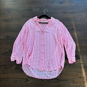 Real Clothes Saks Fifth Avenue Women’s Pink Gingham Button-Up Shirt Size 2X